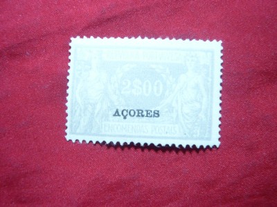 Timbru de pachet 2 Esc gri Azore , colonie portugheza 1921 , sarniera foto
