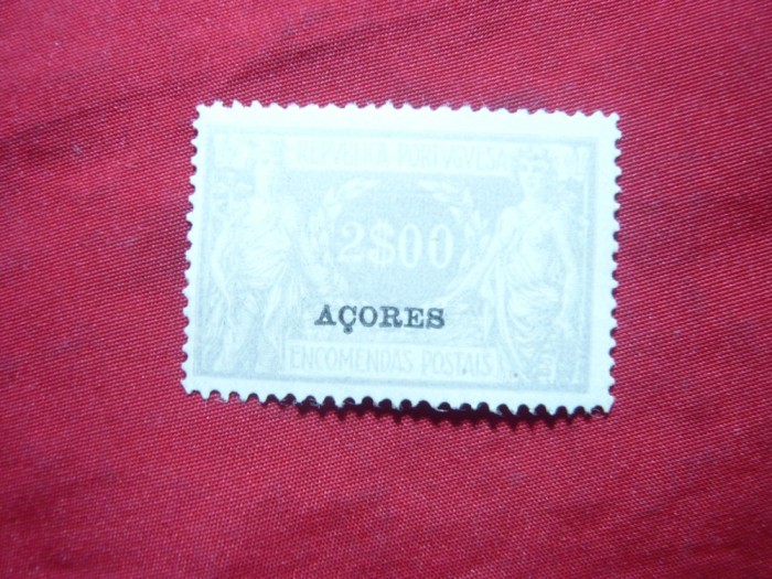 Timbru de pachet 2 Esc gri Azore , colonie portugheza 1921 , sarniera