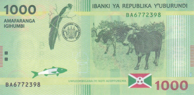 Bancnota Burundi 1.000 Franci 2015 - P51 UNC ( hibrid ) foto