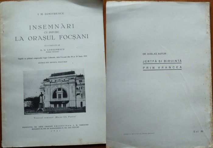 Dimitrescu, Insemnari cu privire la orasul Focsani, 1931