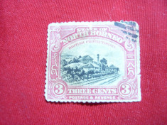 Timbru Borneo Nord Colonie Britanica 1909 - 3 centi rosu , stampilat foto