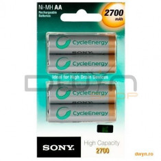 Sony Baterii reincarcabile Sony Ni-MH de mare capacitate, 2700 mAh, dimensiunea AA, Tip R6, pachet de 4 b foto