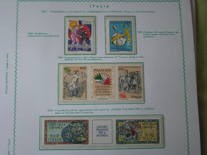 Timbre ITALIA - 1985 Cronologie Completa - Nestampilata Schaubeck fara Sarniera