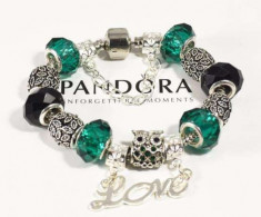 Bratara PANDORA cu talismane incluse din cristal verde/negru - Bufnita foto