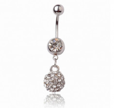 PIERCING / CERCEL PENTRU BURIC BELLY RING OTEL ARGINTIU BILA SHAMBALLA CRISTALE foto