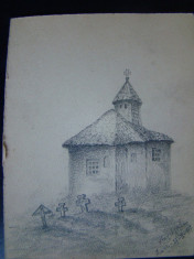 Biserica romaneasca-desen din primul razboi mondial, 1917 - St.SACHIM foto