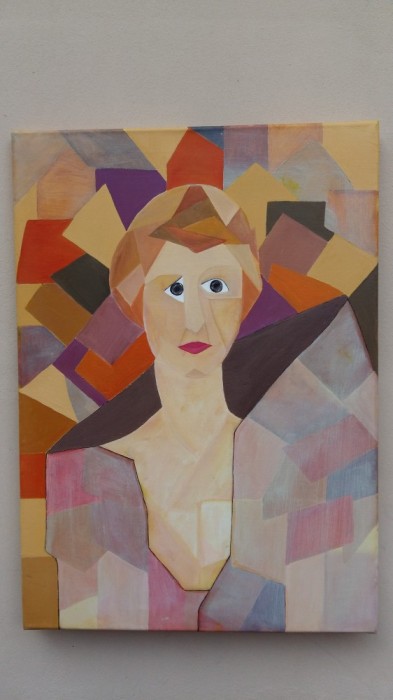 PICTURA MODERNA - CUBISM - PORTRET DE FEMEIE - ACRIL PE PANZA 70 X 50