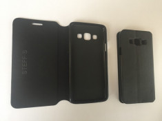 HUSA Samsung Galaxy A3 NEAGRA CARTE TOC PIELE STA IN POZITIE ORIZONTALA FLIP foto