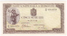 4.Bancnota 500 lei 19 XI 1940,UNC. filigran VERTICAL foto