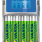 Incarcator Varta LCD Charger 12V USB cu 4 acumulatori 2600 mAh Mignon AA