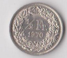 Moneda 1/2 franc 1970 - Elvetia foto