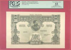 Romania - 2000 lei 1920 - Proba unifata, gradata 64 de PCGS, extrem de rara! foto