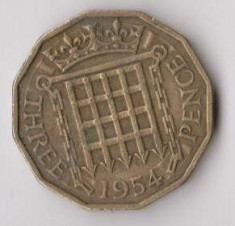 Moneda 3 pence 1954 - Marea Britanie foto