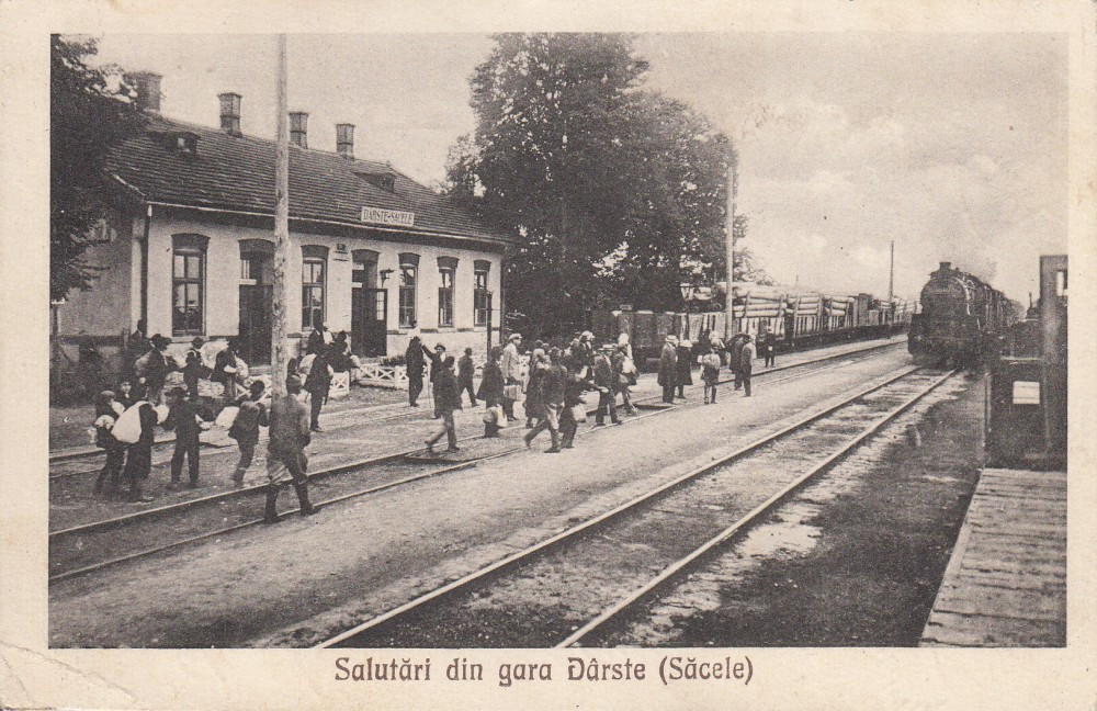 GARA DARSTE SALUTARI DIN GARA DARSTE (SACELE) TREN CIRCULATA AUG.1927,  Printata, Brasov | Okazii.ro