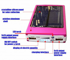 Acumulator Extern Solar cu baterie interna 20000 mah dublu usb Power Bank foto