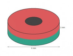 Magnet neodim inel, diametru 06/02 mm, putere 640 g, placat aur foto