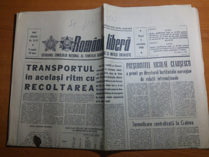 ziarul romania libera 3 octombrie 1980