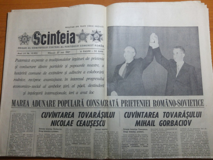 ziarul scanteia 27 mai 1987-marea adunare consacrata prietenie romano-sovietice