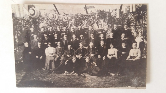 GRUP DE ELEVI CU DASCALI - FOTOGRAFIE CARTE POSTALA - ZONA AUSTRO-UNGARIA - 1909