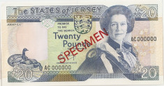 JERSEY 20 POUNDS LIRE SPECIMEN ND (1989) UNC foto