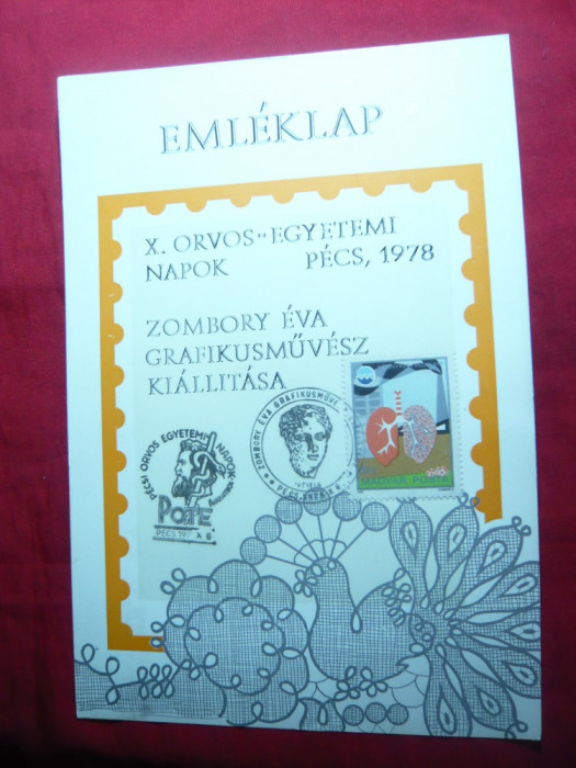 Carton filatelic special cu stampile si Timbru tematica Medicala 1978 Ungaria