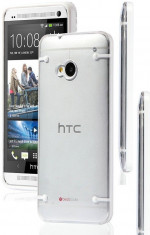 Husa transparenta HTC M7 cu margine bumper alb plastic + folie ecran foto
