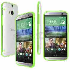 Bumper husa silicon transparent margine verde HTC ONE 2 M8 + folie protectie foto