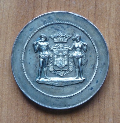 Placheta Expozitia Internationala Anvers 1909 , aurita , 6 cm diametru foto