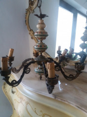 candelabru vechi din bronz cu portelan pictat/ majolica foto