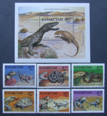 KAZAKSTAN 1994 - DINOZAURI, 6 VALORI SI 1 S/S NEOBLITERATE - E1265 foto