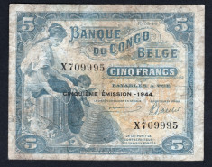 Belgian Congo 5 Francs 1944 P#13Ac foto