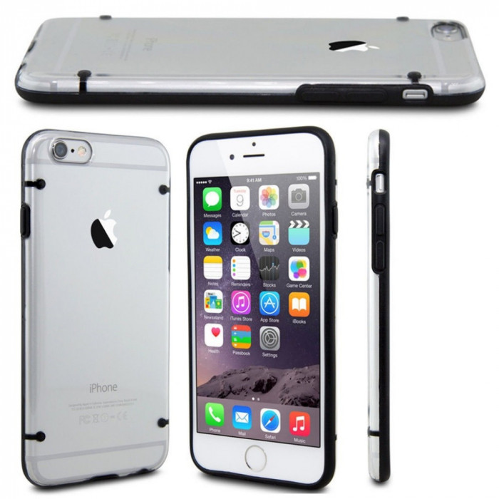 Husa silicon cu margine bumper BLACK Iphone 6 Plus 5.5&quot; + folie protectie