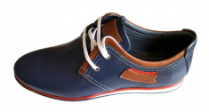 Pantofi barbati bleumarin casual din piele naturala cu siret - Model Ric foto