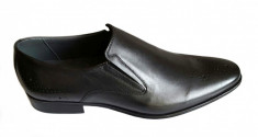 Pantofi negri barbati lux - eleganti din piele naturala cu elastic - Model Valentino foto