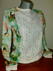 Bluza Dama din Dantela Ivoire si Imprimeu Tropical foto