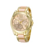 Ceas dama auriu gold insertii rose roz GENEVA curea metalica + cutie cadou, Analog, Otel