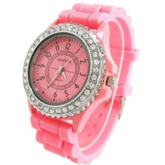 Ceas dama Fashion GENEVA curea silicon pink + cutie simpla cadou