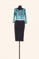 Rochie casual de zi Clarisa, midi, negru/turquoise foto