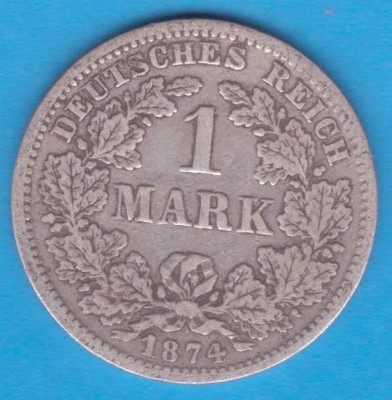 (11) MONEDA DIN ARGINT GERMANIA - 1 MARK 1874, LIT. F, NECURATATA foto