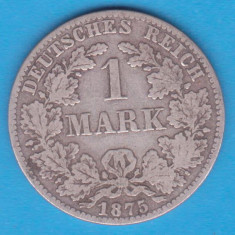 (10) MONEDA DIN ARGINT GERMANIA - 1 MARK 1875, LIT. B, PURITATE 900, NECURATATA