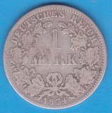 (12) MONEDA DIN ARGINT GERMANIA - 1 MARK 1874, LIT. D, NECURATATA, Europa