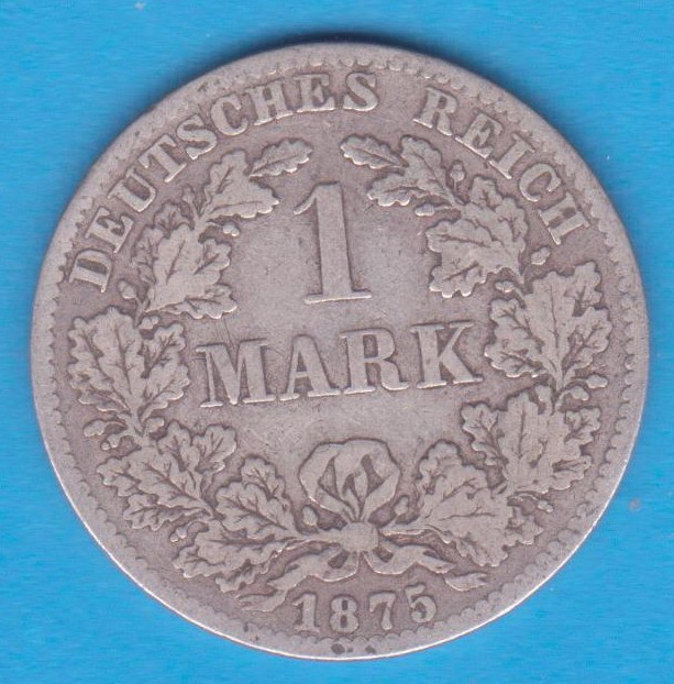(5) MONEDA DIN ARGINT GERMANIA - 1 MARK 1875, LIT. B, PURITATE 900, NECURATATA