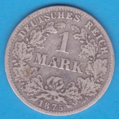(2) MONEDA DIN ARGINT GERMANIA - 1 MARK 1875, LIT. C, PURITATE 900, NECURATATA