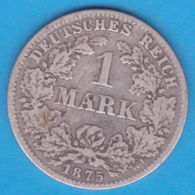 (2) MONEDA DIN ARGINT GERMANIA - 1 MARK 1875, LIT. C, PURITATE 900, NECURATATA foto