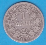 (8) MONEDA DIN ARGINT GERMANIA - 1 MARK 1874, LIT. F, NECURATATA, Europa