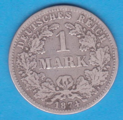 (8) MONEDA DIN ARGINT GERMANIA - 1 MARK 1874, LIT. F, NECURATATA foto
