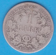 (2) MONEDA DIN ARGINT GERMANIA - 1 MARK 1874, LIT. E, NECURATATA