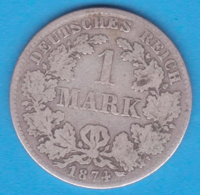 (2) MONEDA DIN ARGINT GERMANIA - 1 MARK 1874, LIT. E, NECURATATA foto