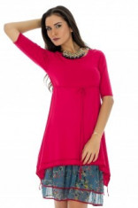 Rochie jersey cu voal multicolor, maneca 3/4, vascoza, culoare cerise foto