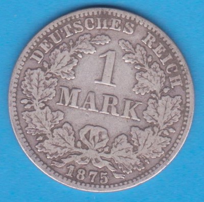(9) MONEDA DIN ARGINT GERMANIA - 1 MARK 1875, LIT. C, PURITATE 900, NECURATATA foto